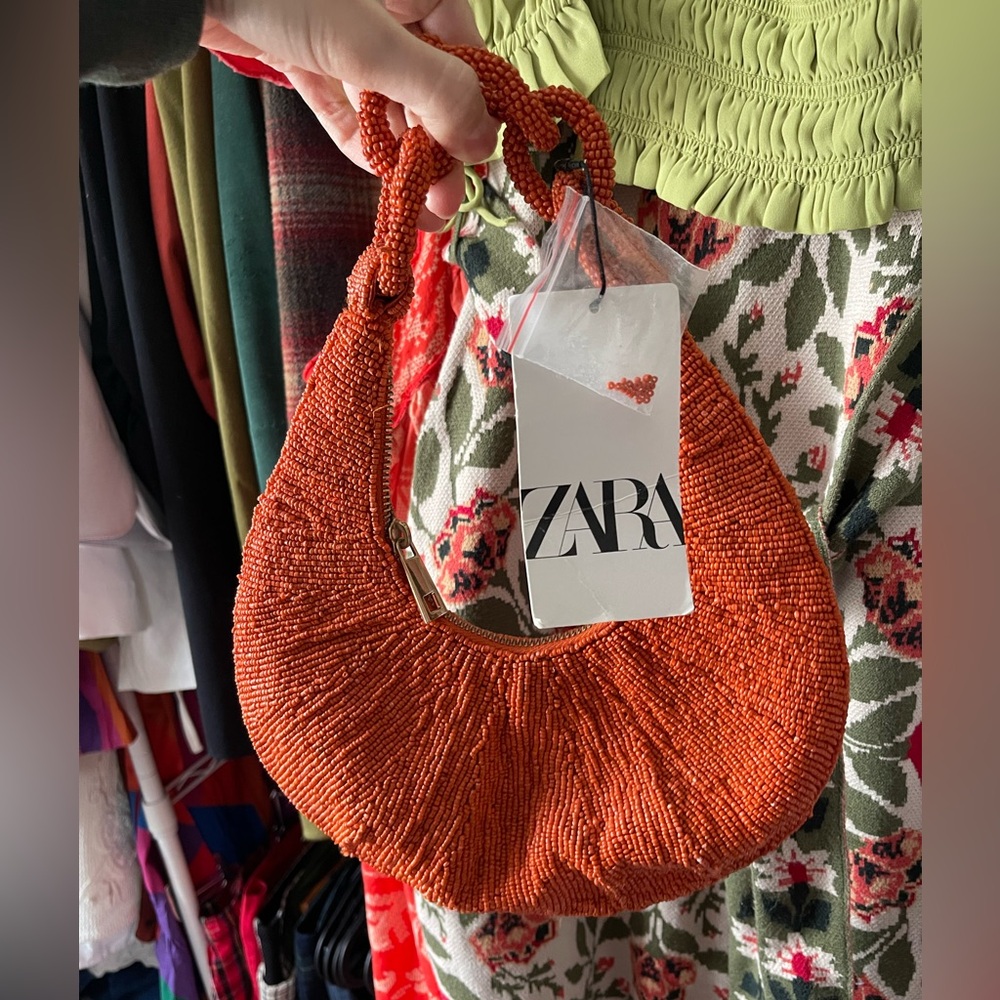 Zara Vibrant Orange Beaded Shoulder Bag
